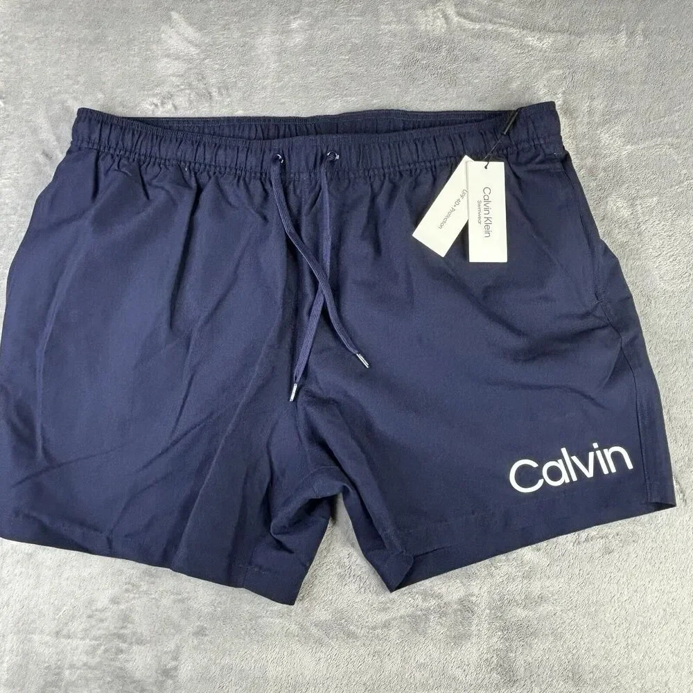 Calvin Klein‎ Swim Trunks Mens XXL Blue Mesh Lined Bathing Suit Shorts New $59